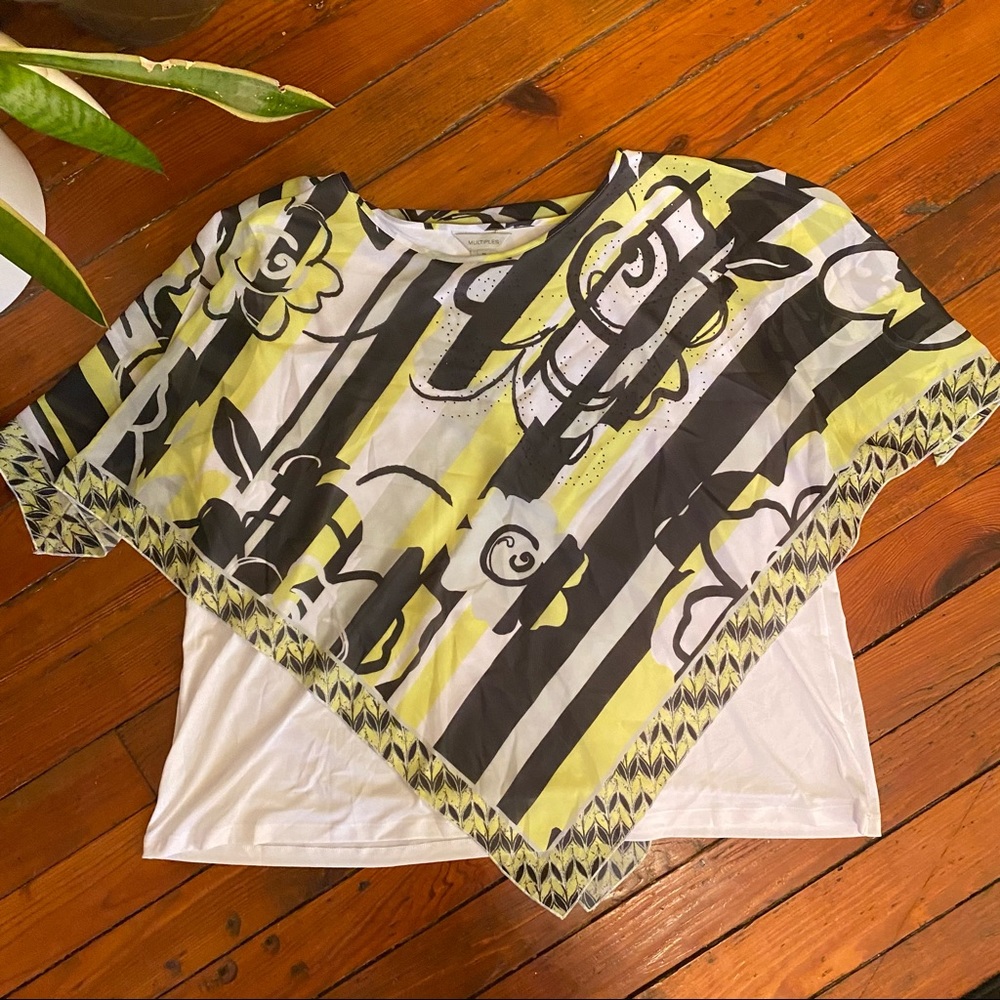 Multiples Scarf Shirt Black White Yellow Size 3X